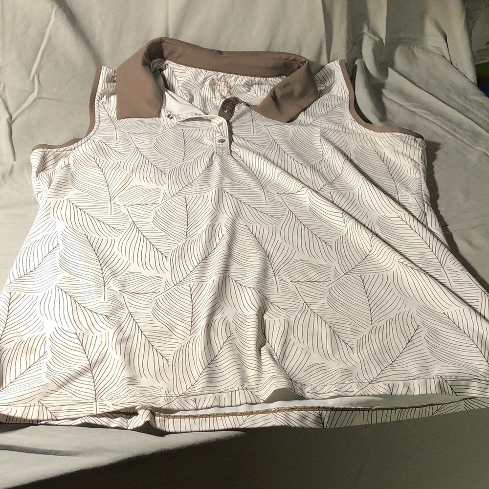 Coral Bay Women's Sleeveless Leaf Print Tank Top - Brown and White